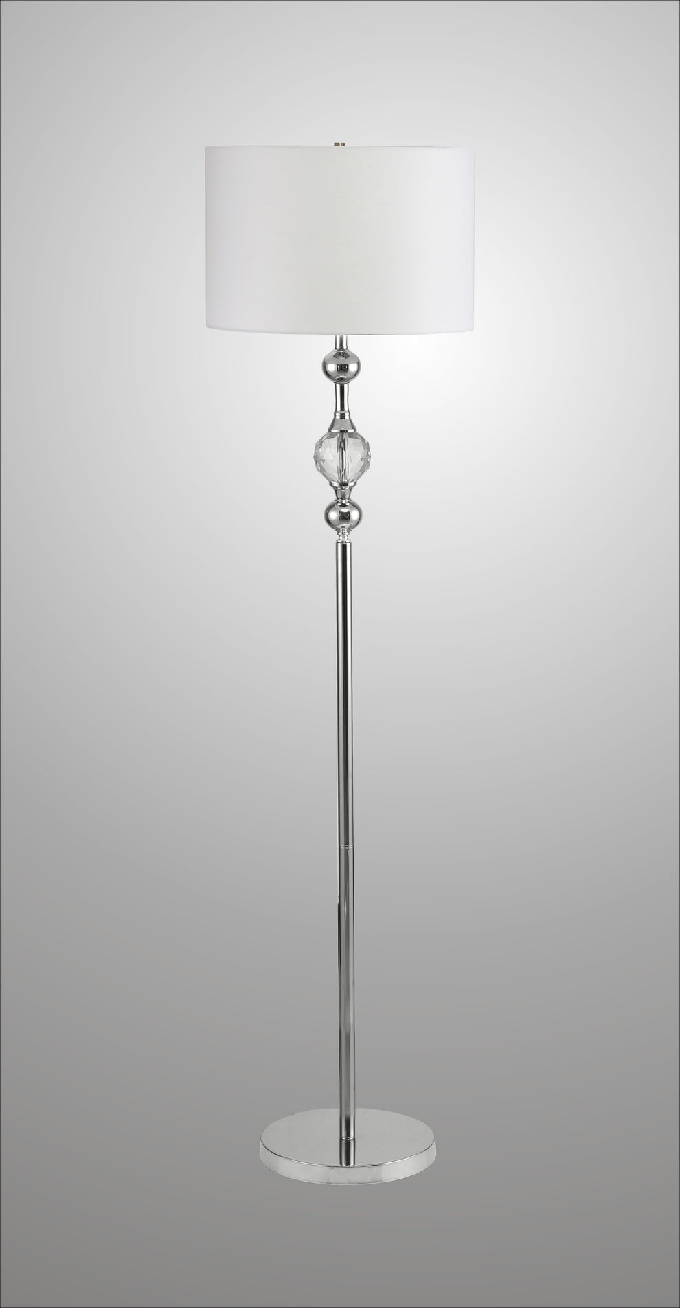 Chrome and Crystal Orb Shaped Floor Lamp With White Drum Shade By Homeroots | Floor Lamps | Modishstore - 6