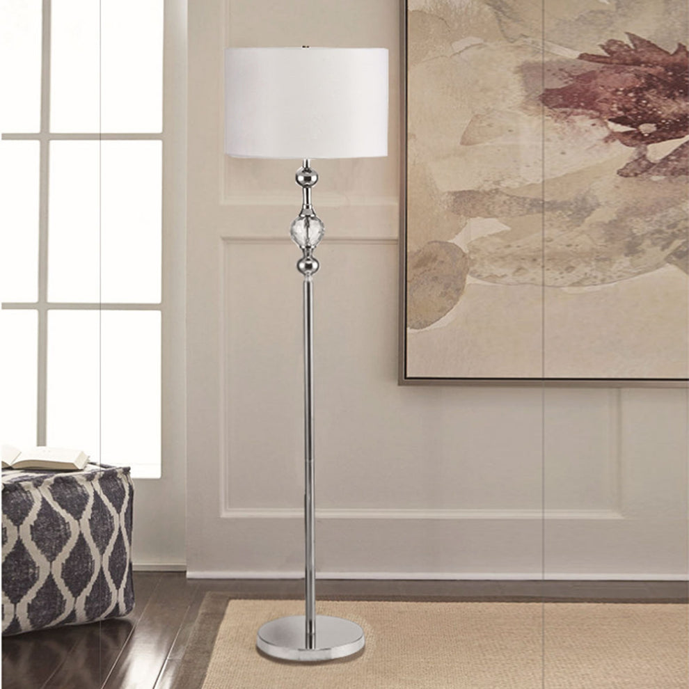 Chrome and Crystal Orb Shaped Floor Lamp With White Drum Shade By Homeroots | Floor Lamps | Modishstore - 7