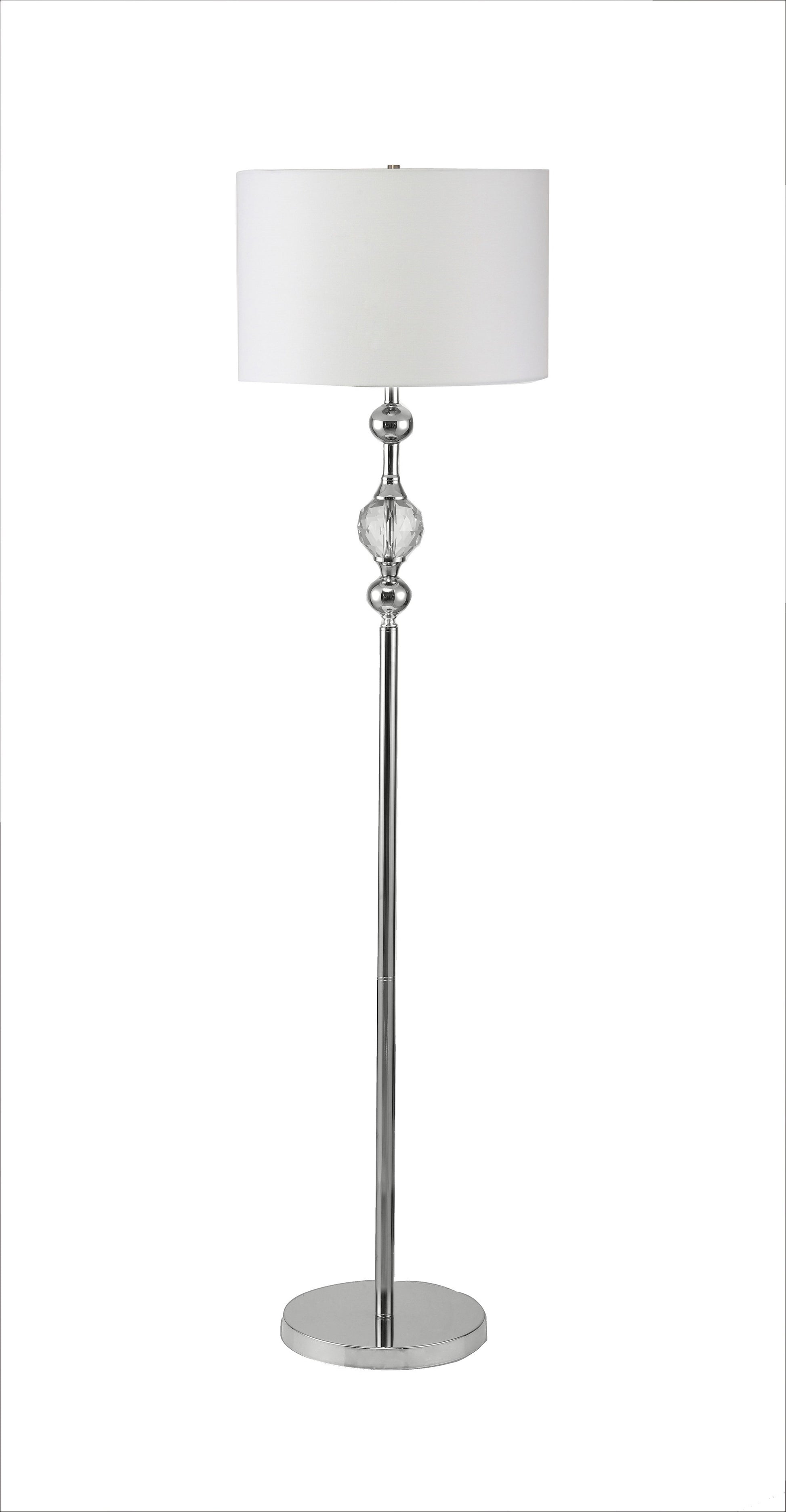 Chrome and Crystal Orb Shaped Floor Lamp With White Drum Shade By Homeroots | Floor Lamps | Modishstore - 2