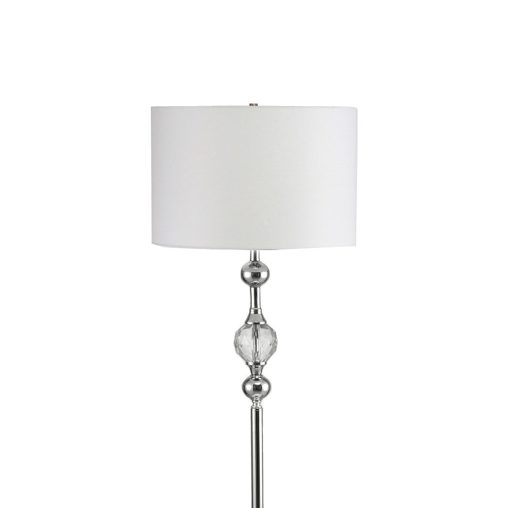 Chrome and Crystal Orb Shaped Floor Lamp With White Drum Shade By Homeroots | Floor Lamps | Modishstore - 3