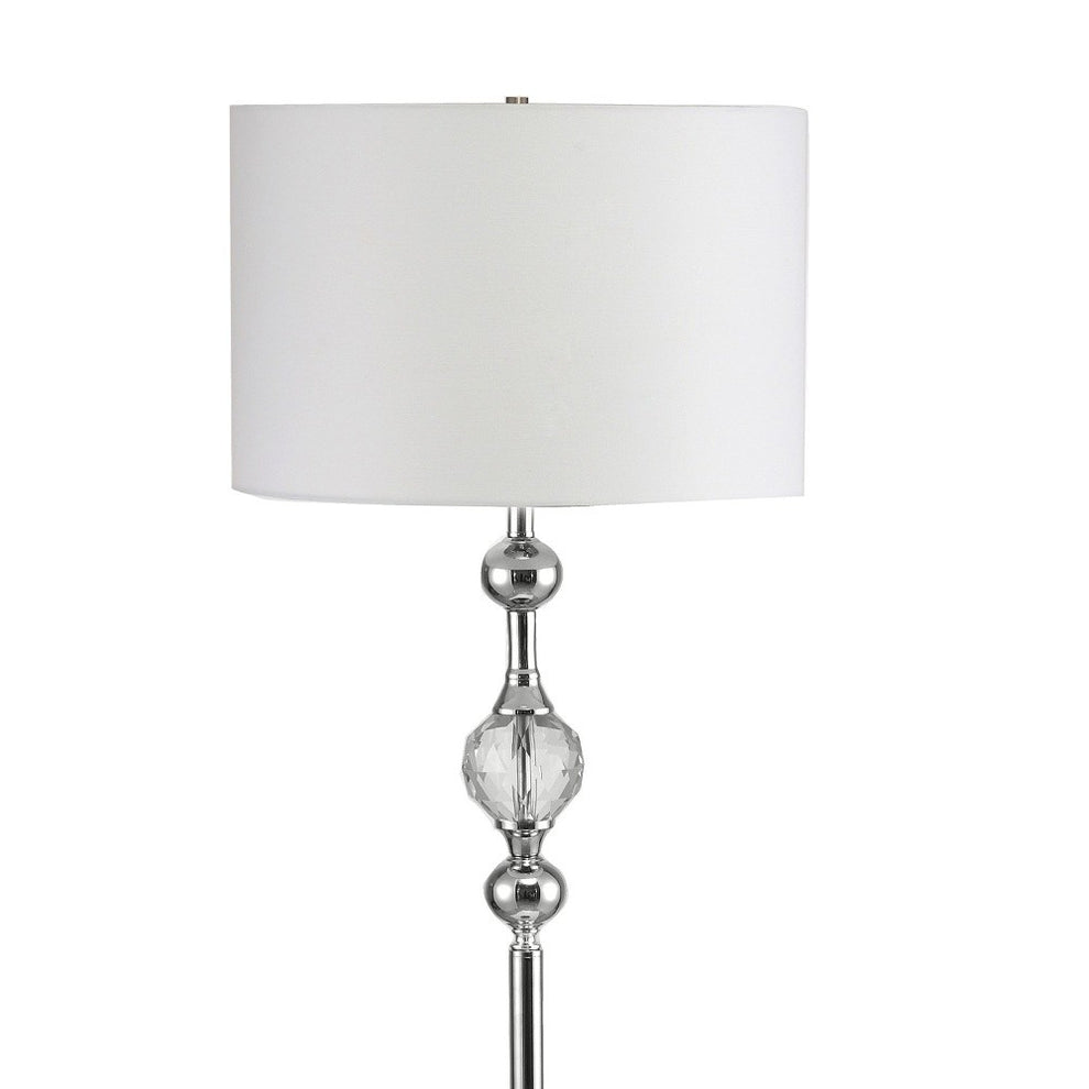 Chrome and Crystal Orb Shaped Floor Lamp With White Drum Shade By Homeroots | Floor Lamps | Modishstore - 4