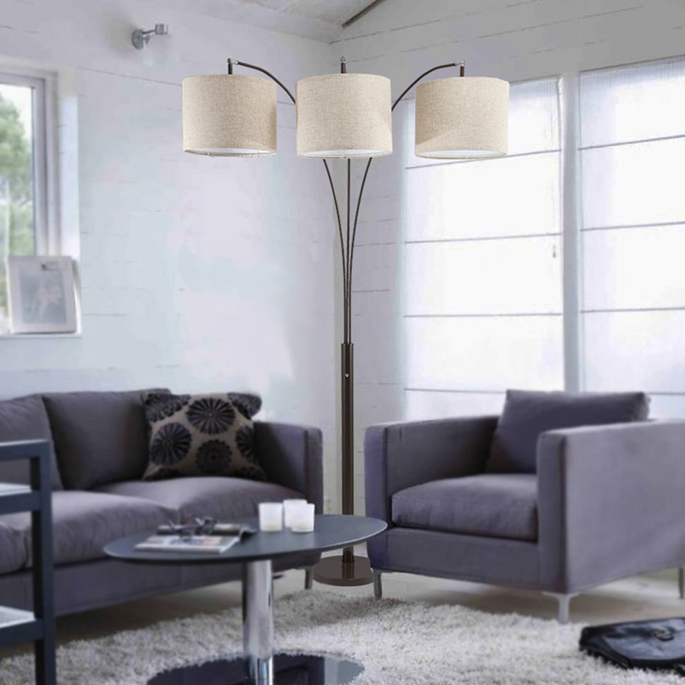 Beige And Espresso Brown Three Lights Tree Floor Lamp With Beige Drum Shade By Homeroots | Floor Lamps | Modishstore - 7