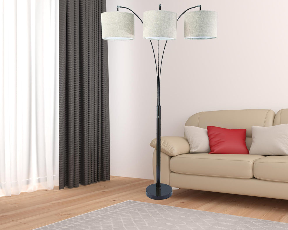 Beige And Espresso Brown Three Lights Tree Floor Lamp With Beige Drum Shade By Homeroots | Floor Lamps | Modishstore - 4