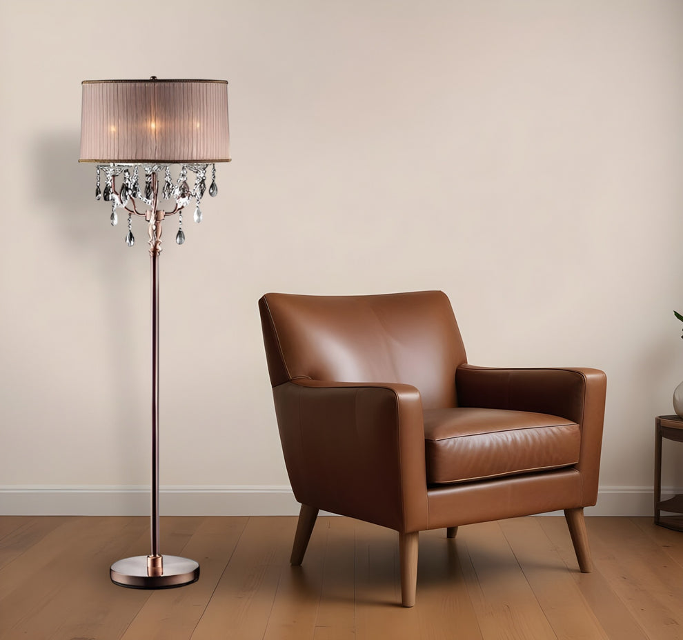 Silver Three Light Candelabra Floor Lamp With Pink Fabric Drum Shade By Homeroots | Floor Lamps | Modishstore - 2