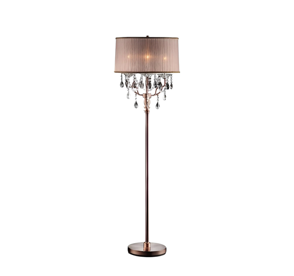 Silver Three Light Candelabra Floor Lamp With Pink Fabric Drum Shade By Homeroots | Floor Lamps | Modishstore - 3