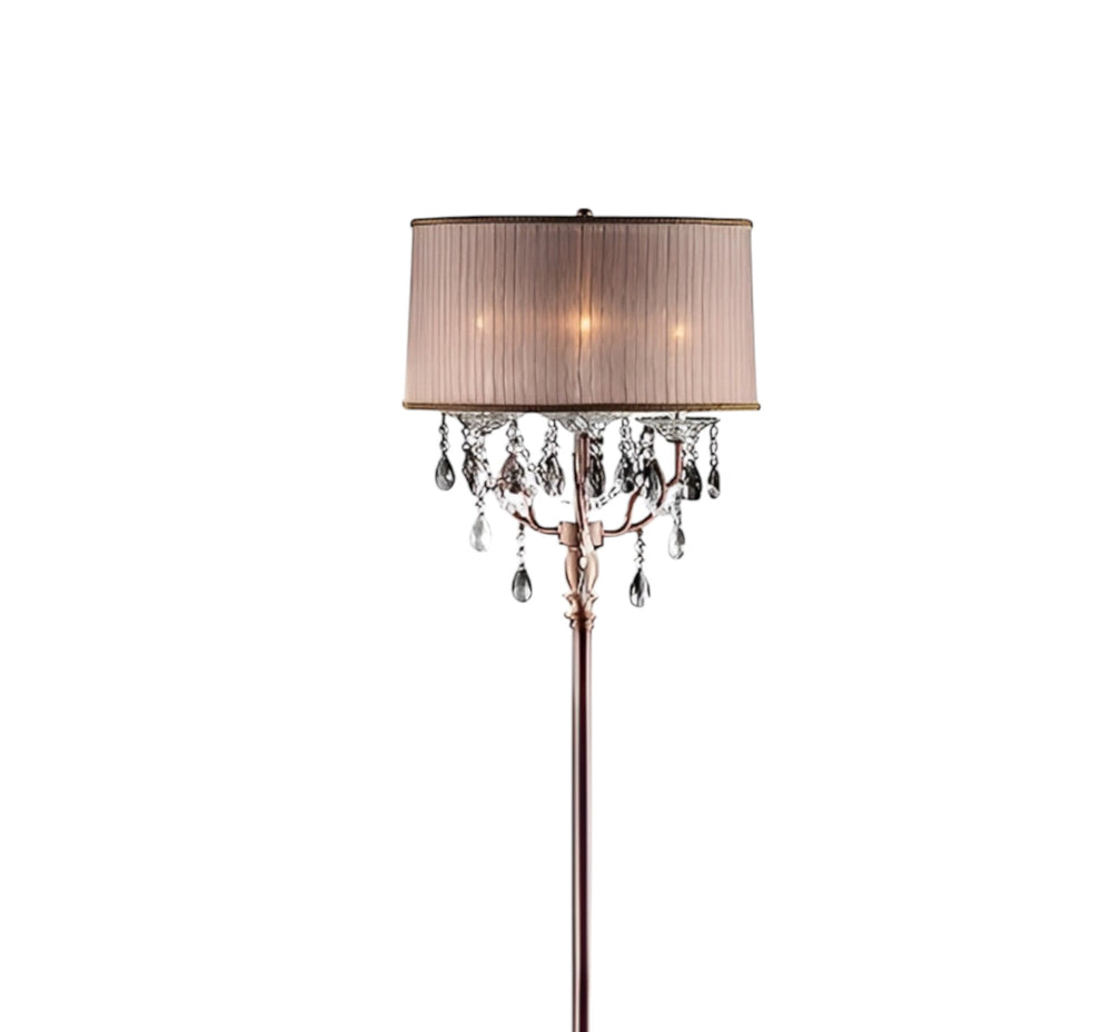 Silver Three Light Candelabra Floor Lamp With Pink Fabric Drum Shade By Homeroots | Floor Lamps | Modishstore - 4