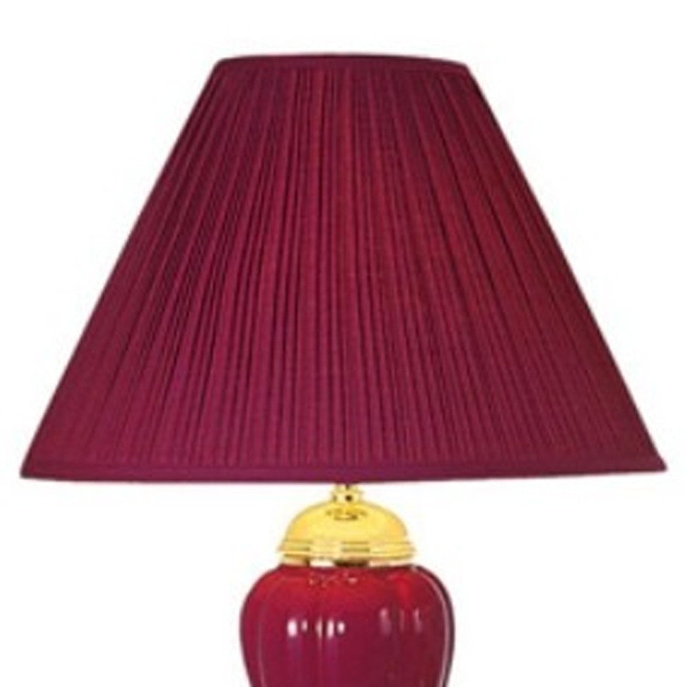 Set Of Three Gold Ceramic Bedside Floor and Table Lamp Set With Red Empire Shade By Homeroots | Table Lamps | Modishstore - 1