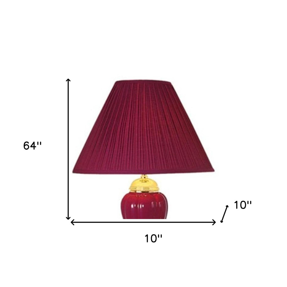 Set Of Three Gold Ceramic Bedside Floor and Table Lamp Set With Red Empire Shade By Homeroots | Table Lamps | Modishstore - 4