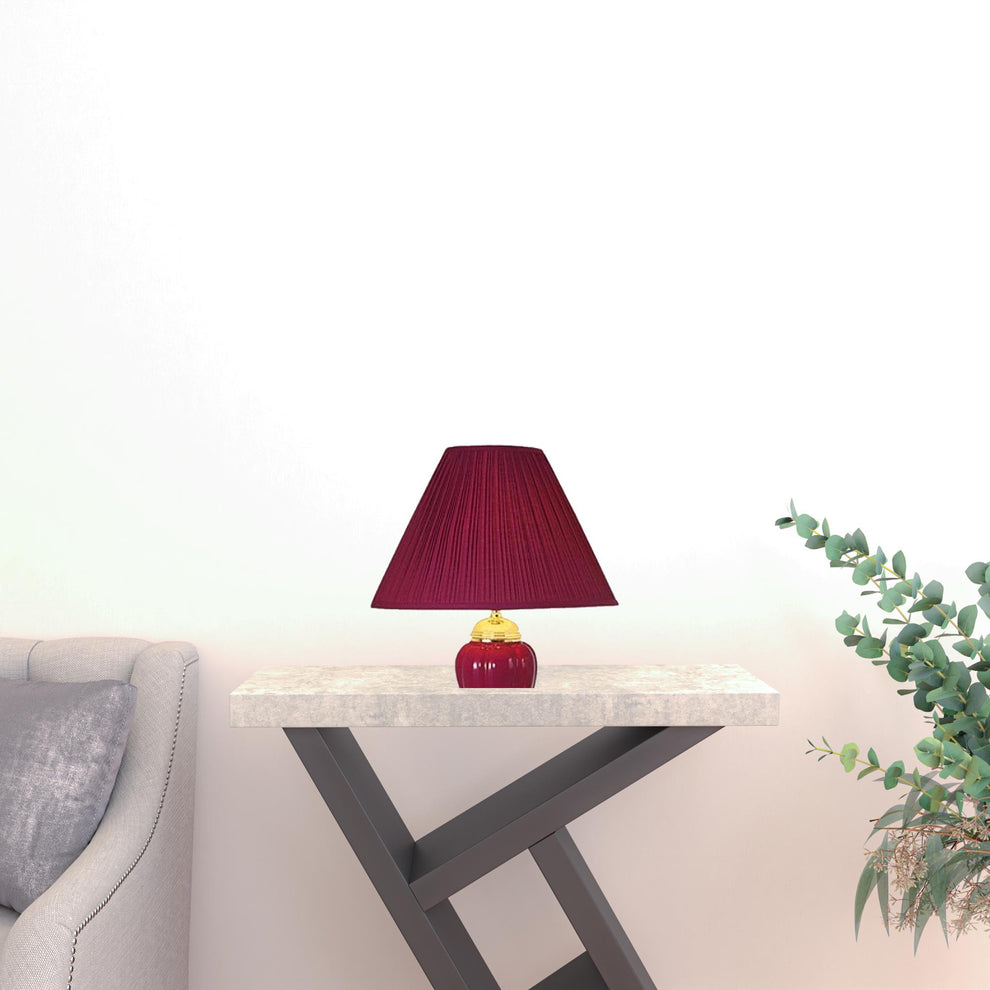 Set Of Three Gold Ceramic Bedside Floor and Table Lamp Set With Red Empire Shade By Homeroots | Table Lamps | Modishstore - 2