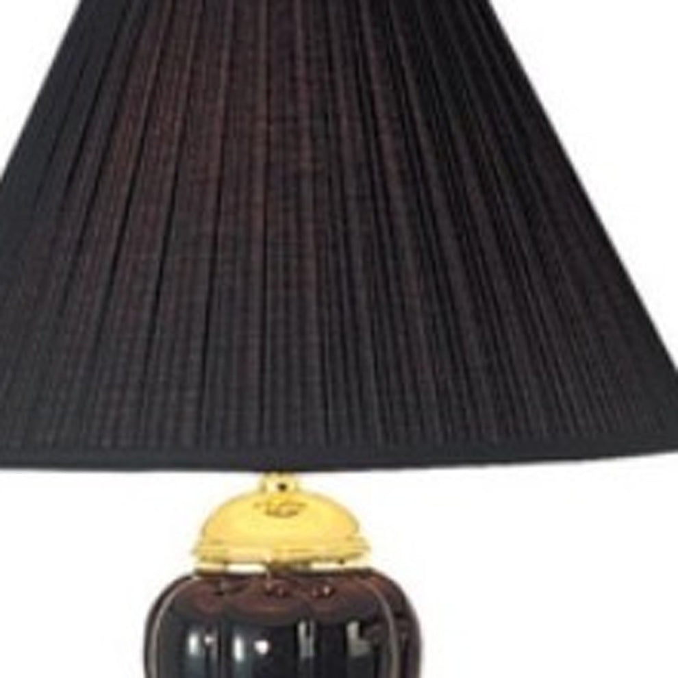 Set Of Three Gold Ceramic Bedside Floor and Table Lamp Set With Black Empire Shade By Homeroots | Table Lamps | Modishstore - 5