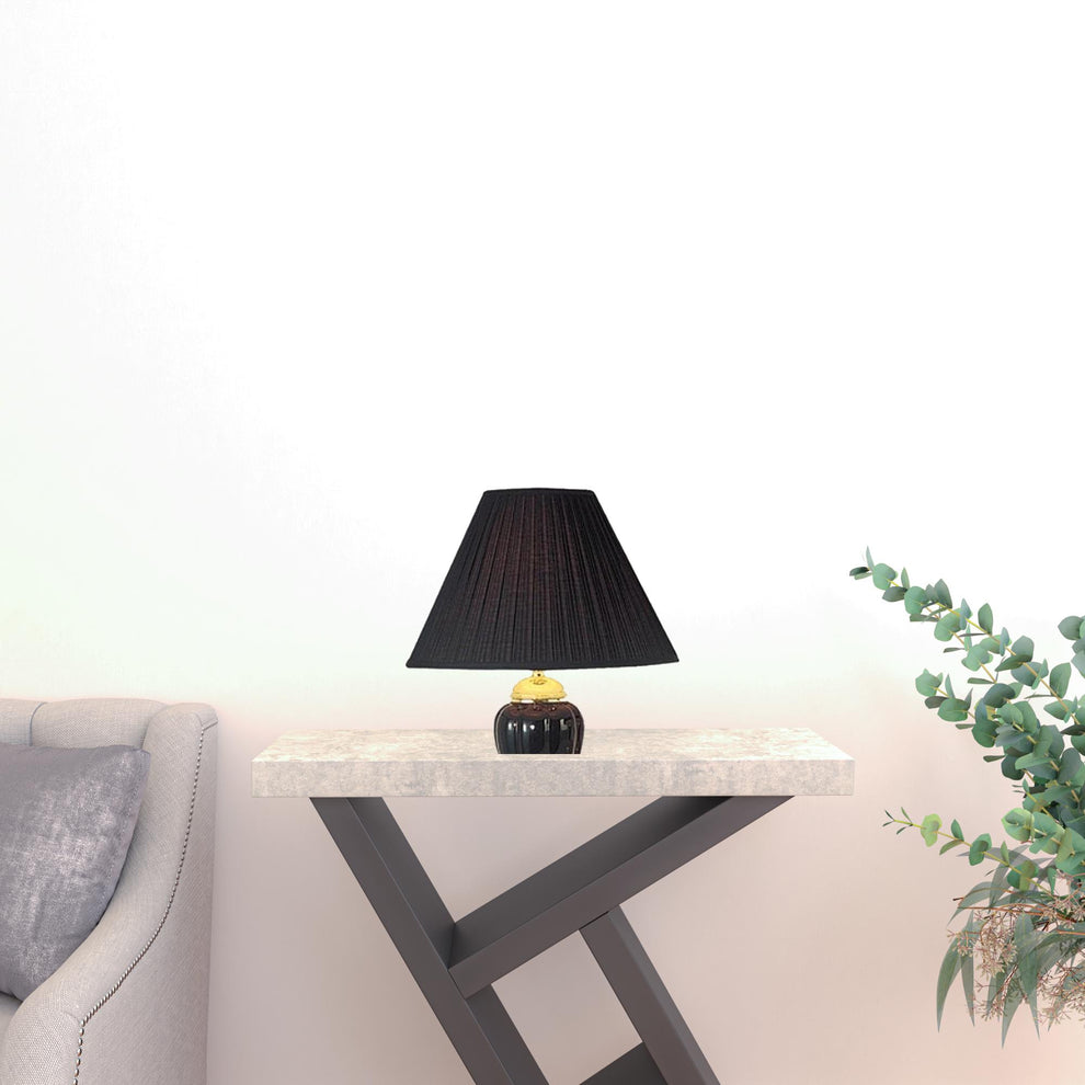 Set Of Three Gold Ceramic Bedside Floor and Table Lamp Set With Black Empire Shade By Homeroots | Table Lamps | Modishstore - 2