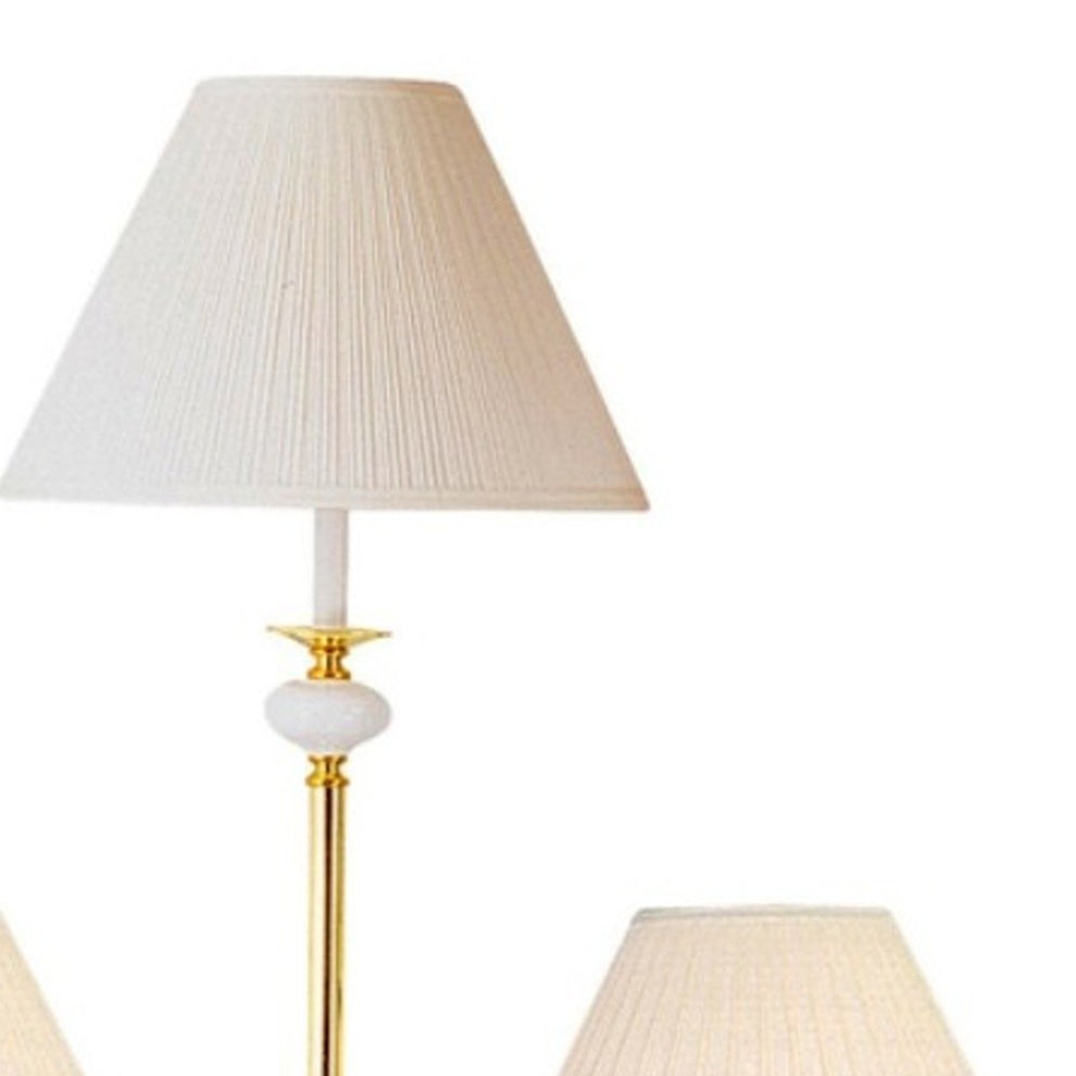 Set Of Three Gold and White Ceramic Bedside Floor and Table Lamp Set With Off White Empire Shade By Homeroots | Table Lamps | Modishstore - 5