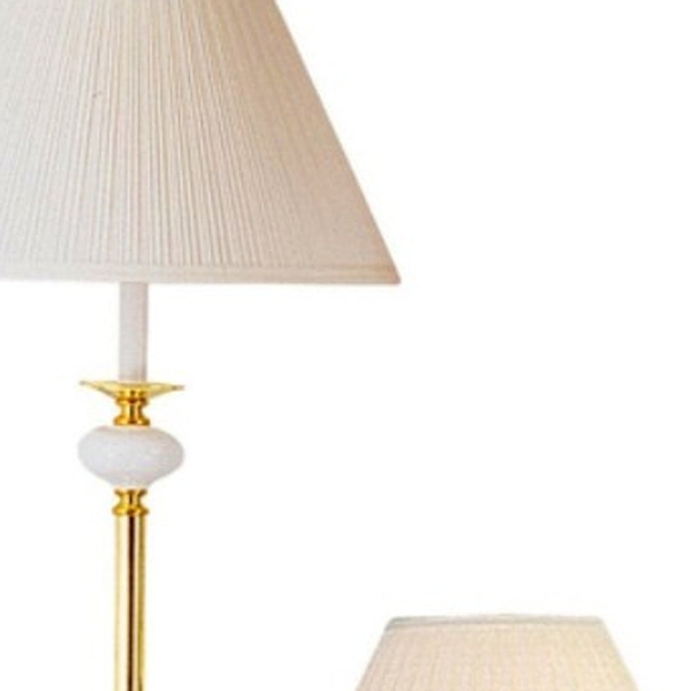 Set Of Three Gold and White Ceramic Bedside Floor and Table Lamp Set With Off White Empire Shade By Homeroots | Table Lamps | Modishstore - 4