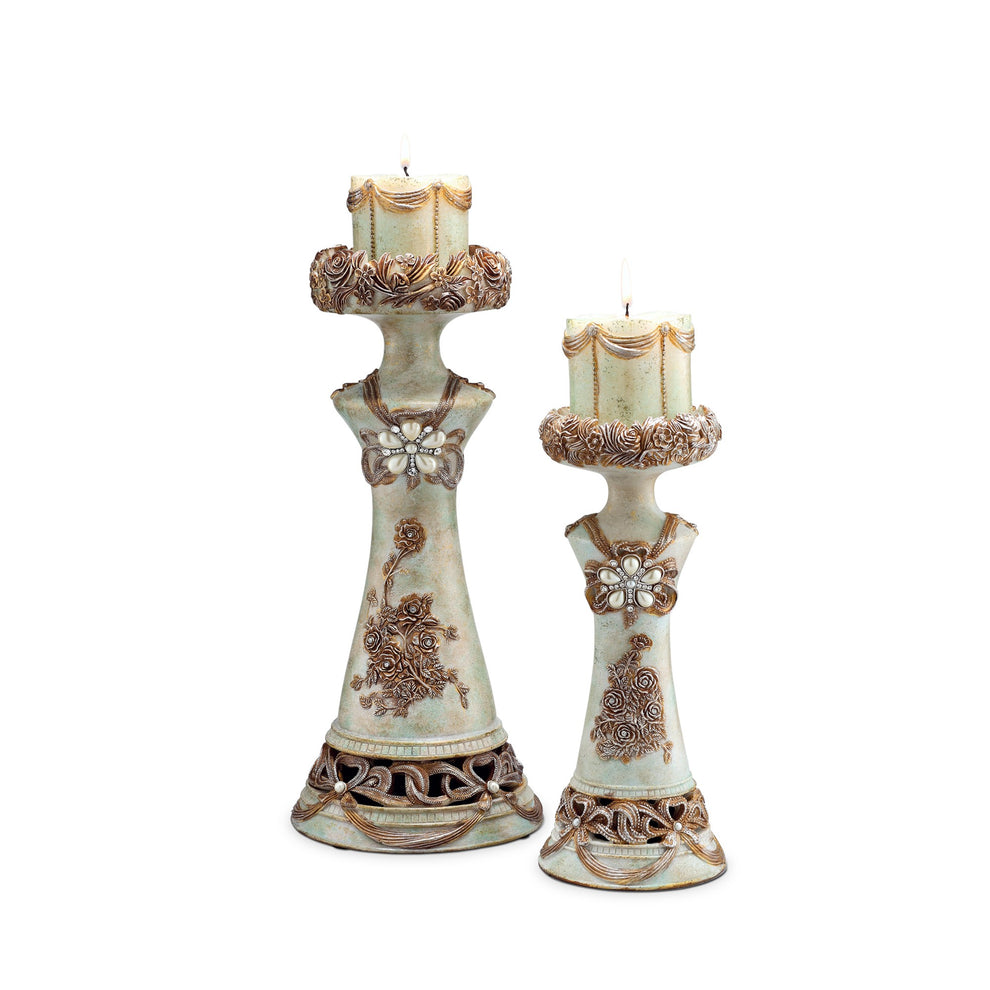 Set of 2 Beige And Brown Vintage Pillar Tabletop Candle Holders By Homeroots | Candle Holders | Modishstore - 2