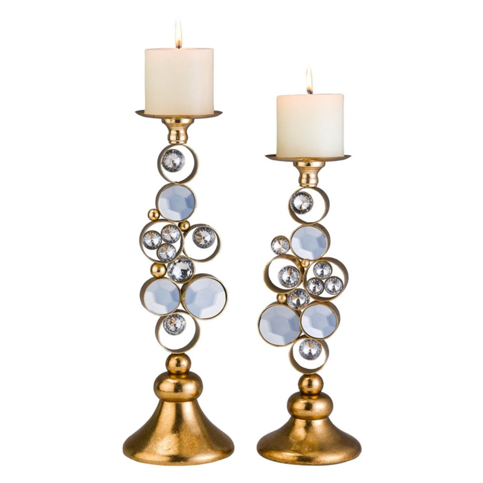 Set Of Two Gold Bling Tabletop Pillar Candle Holder By Homeroots | Candle Holders | Modishstore - 2