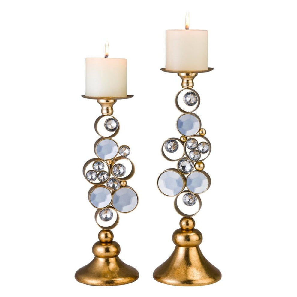 Set Of Two Gold Bling Tabletop Pillar Candle Holder By Homeroots | Candle Holders | Modishstore - 3