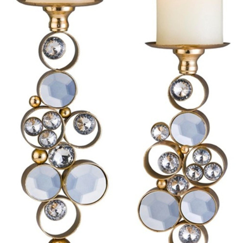 Set Of Two Gold Bling Tabletop Pillar Candle Holder By Homeroots | Candle Holders | Modishstore - 4