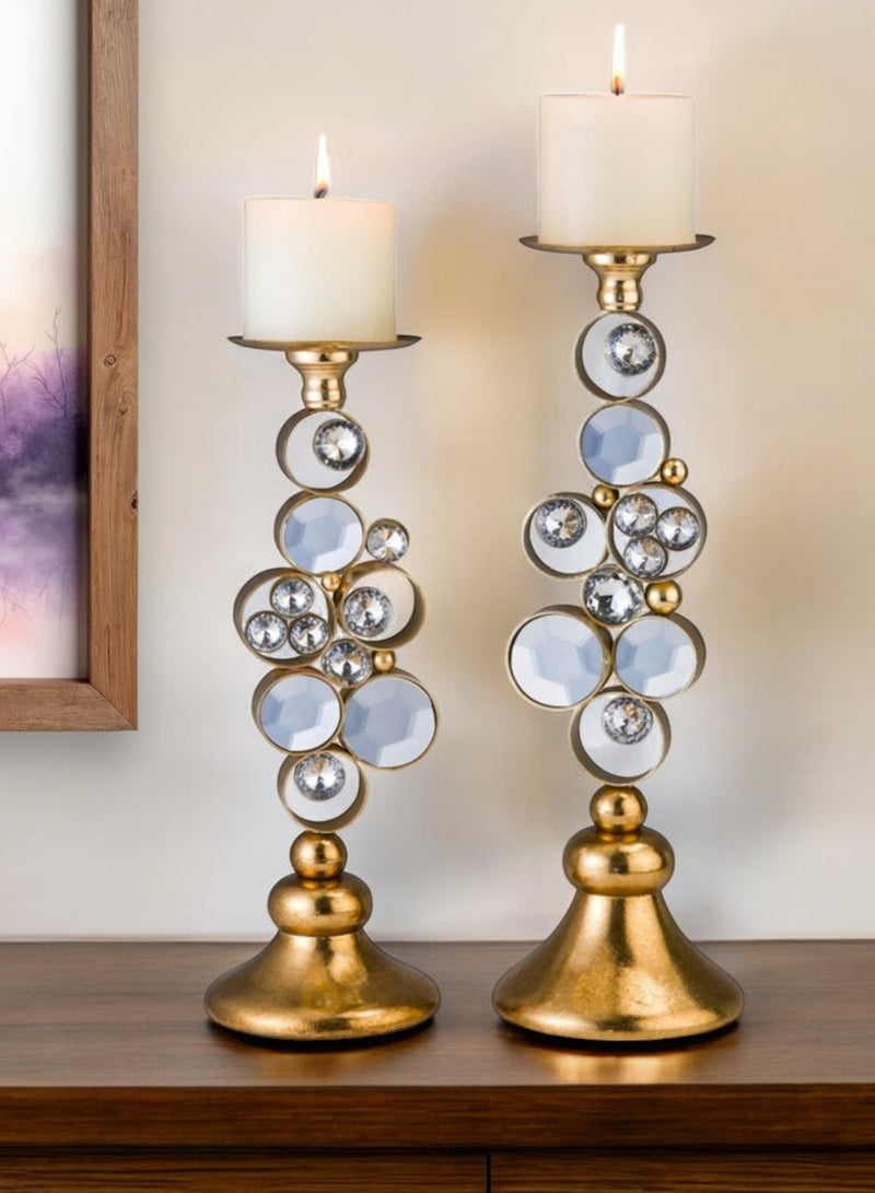 Set Of Two Gold Bling Tabletop Pillar Candle Holder By Homeroots | Candle Holders | Modishstore - 1