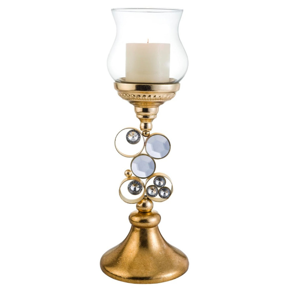 Gold and Faux Crystal Bling Tabletop Hurricane Candle Holder By Homeroots | Candle Holders | Modishstore - 3