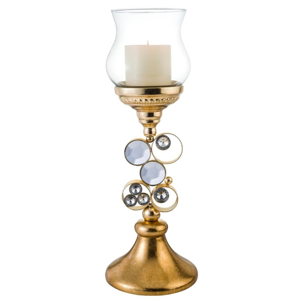 Gold and Faux Crystal Bling Tabletop Hurricane Candle Holder By Homeroots | Candle Holders | Modishstore - 2