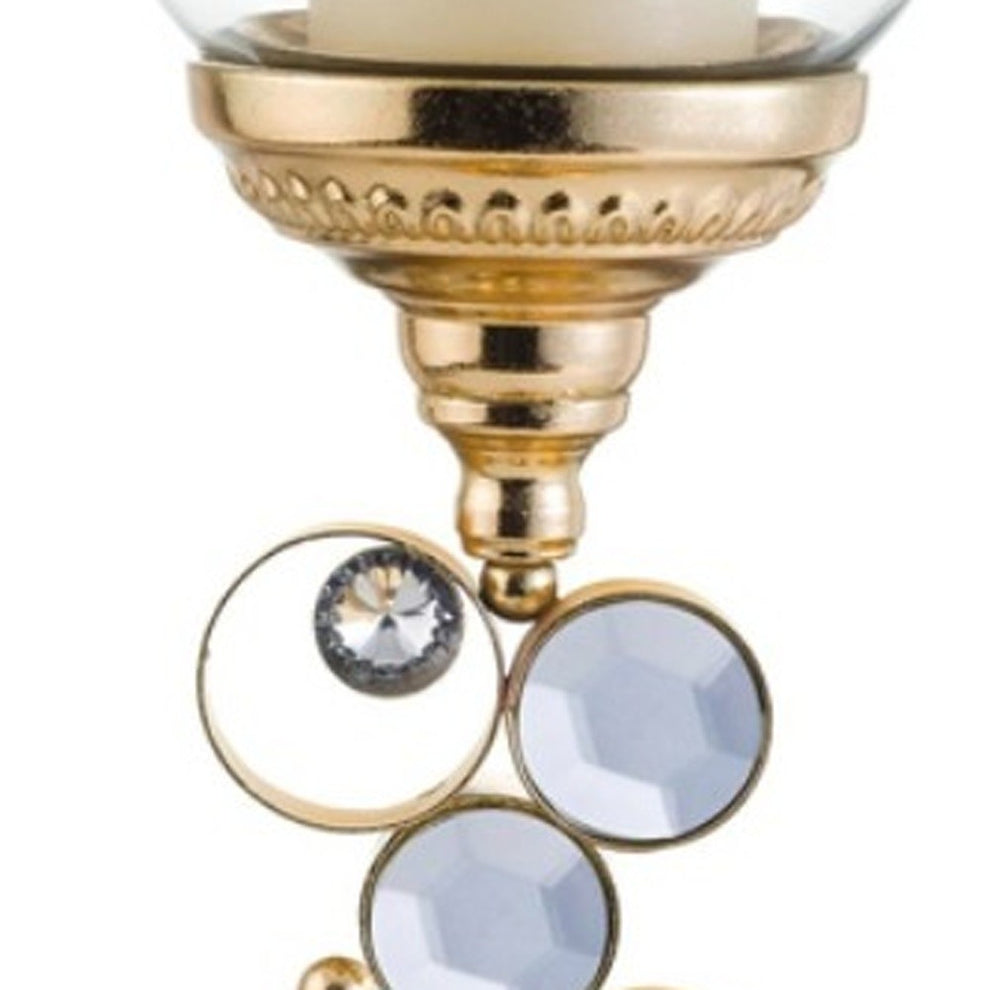 Gold and Faux Crystal Bling Tabletop Hurricane Candle Holder By Homeroots | Candle Holders | Modishstore - 4