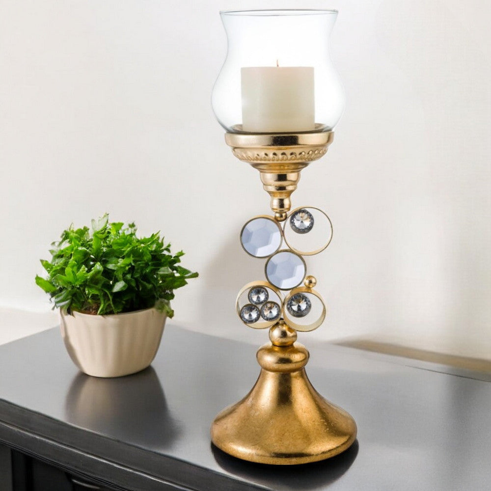 Gold and Faux Crystal Bling Tabletop Hurricane Candle Holder By Homeroots | Candle Holders | Modishstore - 1