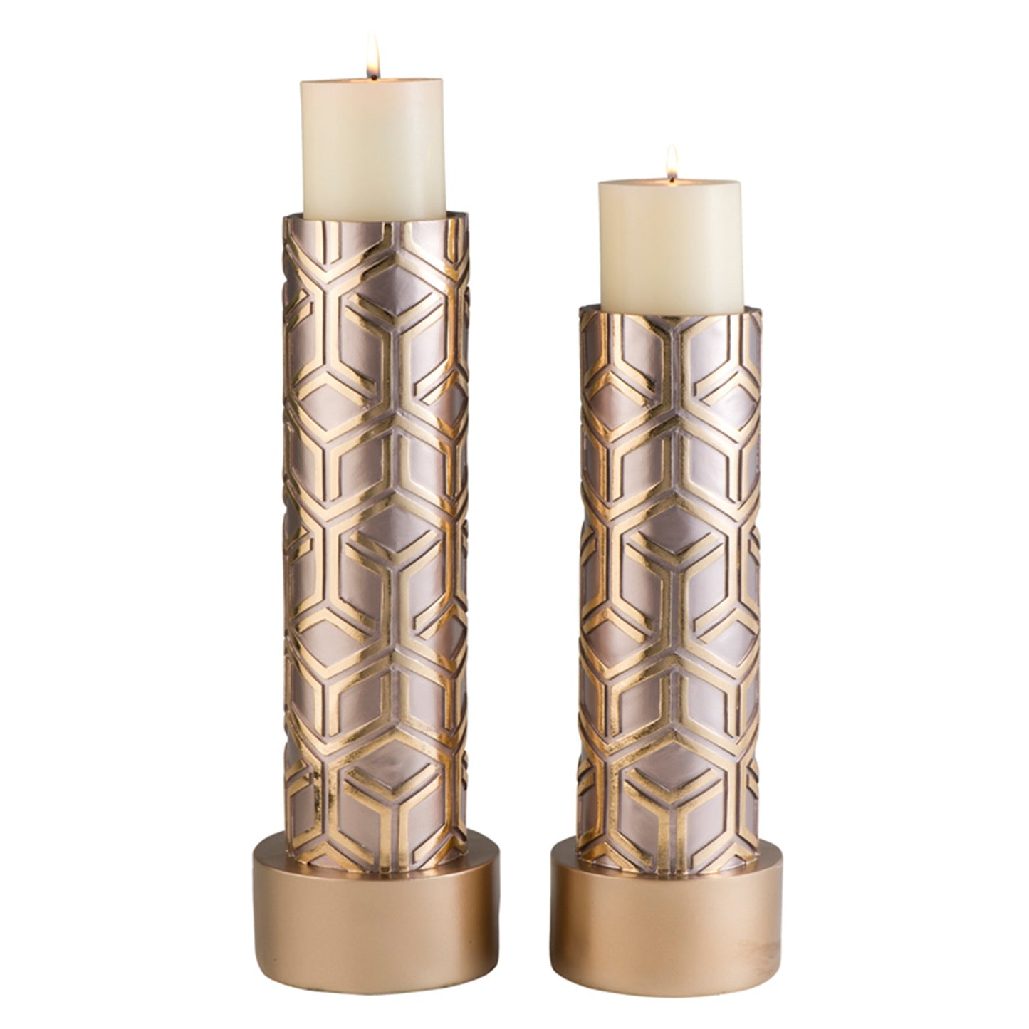 Set Of Two Gold Tabletop Pillar Candle Holders By Homeroots | Candle Holders | Modishstore - 2