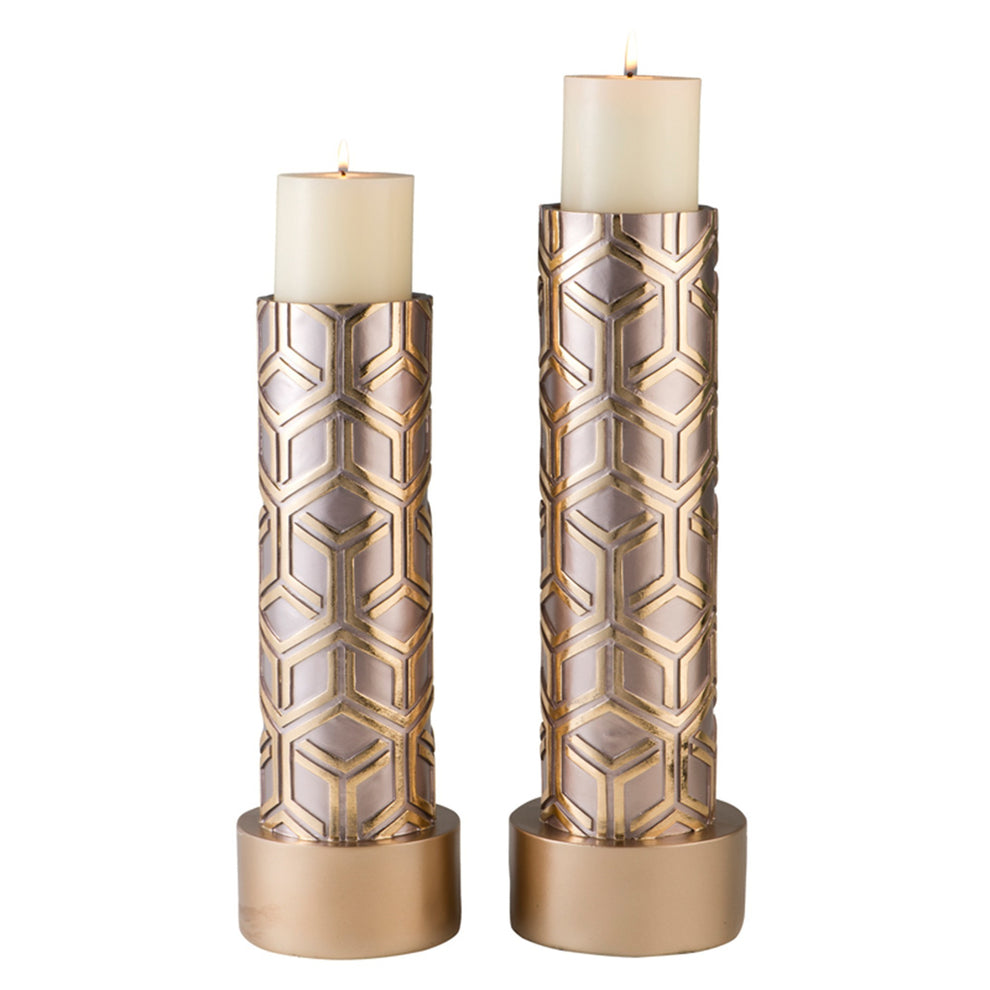 Set Of Two Gold Tabletop Pillar Candle Holders By Homeroots | Candle Holders | Modishstore - 3