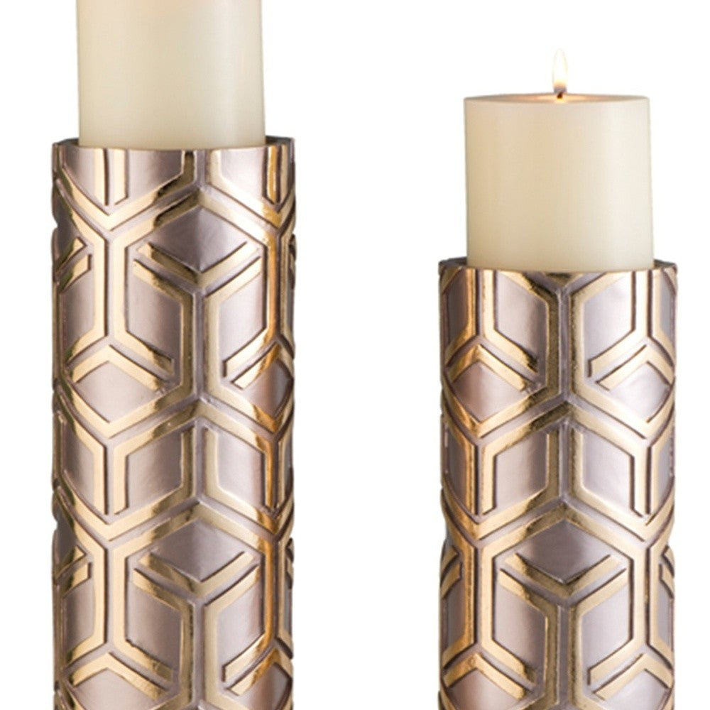 Set Of Two Gold Tabletop Pillar Candle Holders By Homeroots | Candle Holders | Modishstore - 5