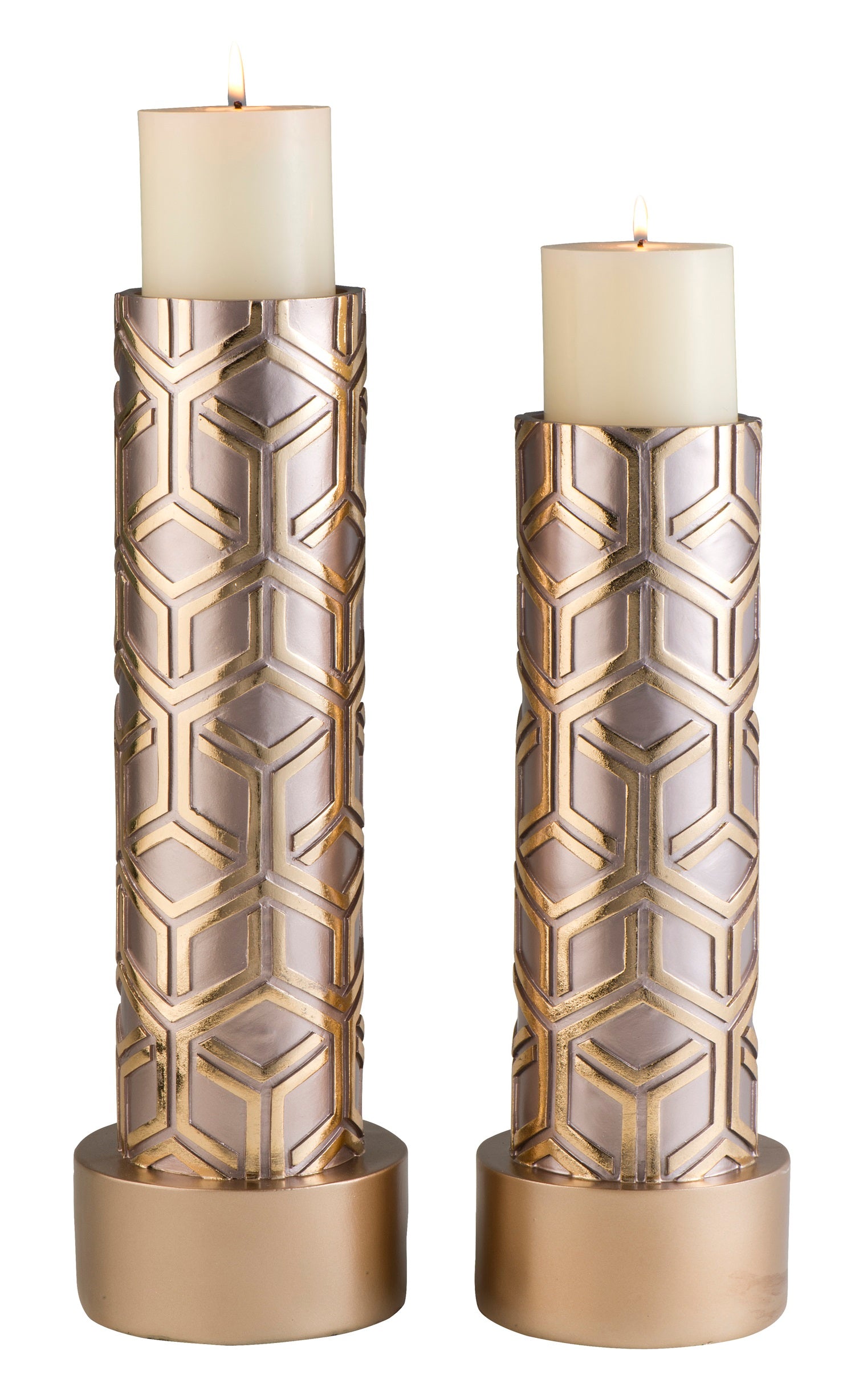Set Of Two Gold Tabletop Pillar Candle Holders By Homeroots | Candle Holders | Modishstore - 4