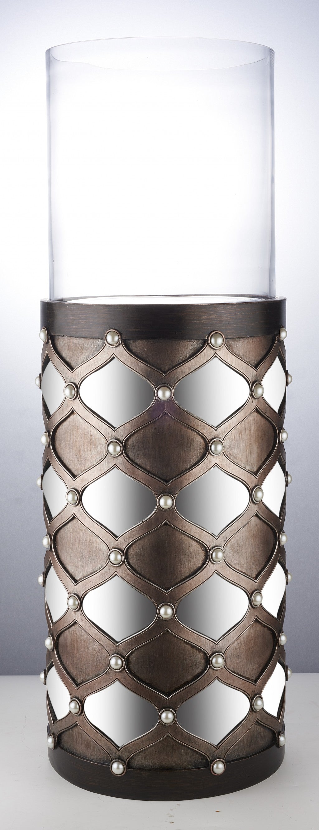 Bronze and Silver with Pearls Floor Hurricane Candle Holder By Homeroots | Candle Holders | Modishstore - 6