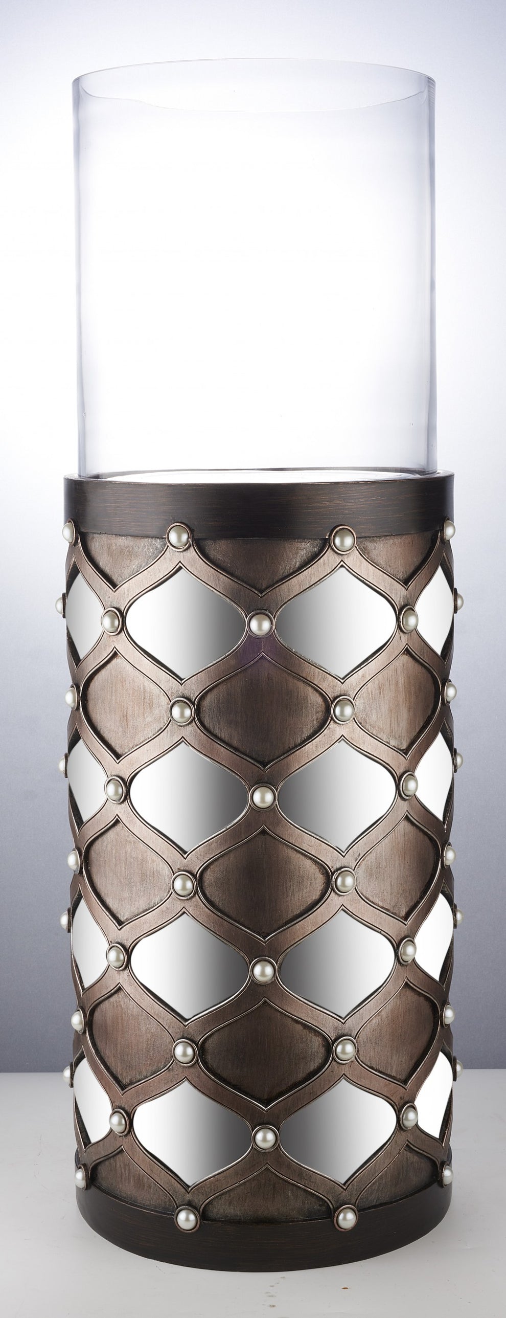 Bronze and Silver with Pearls Floor Hurricane Candle Holder By Homeroots | Candle Holders | Modishstore - 6