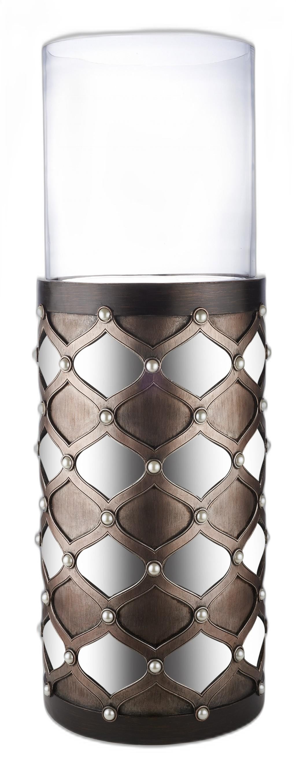 Bronze and Silver with Pearls Floor Hurricane Candle Holder By Homeroots | Candle Holders | Modishstore - 2