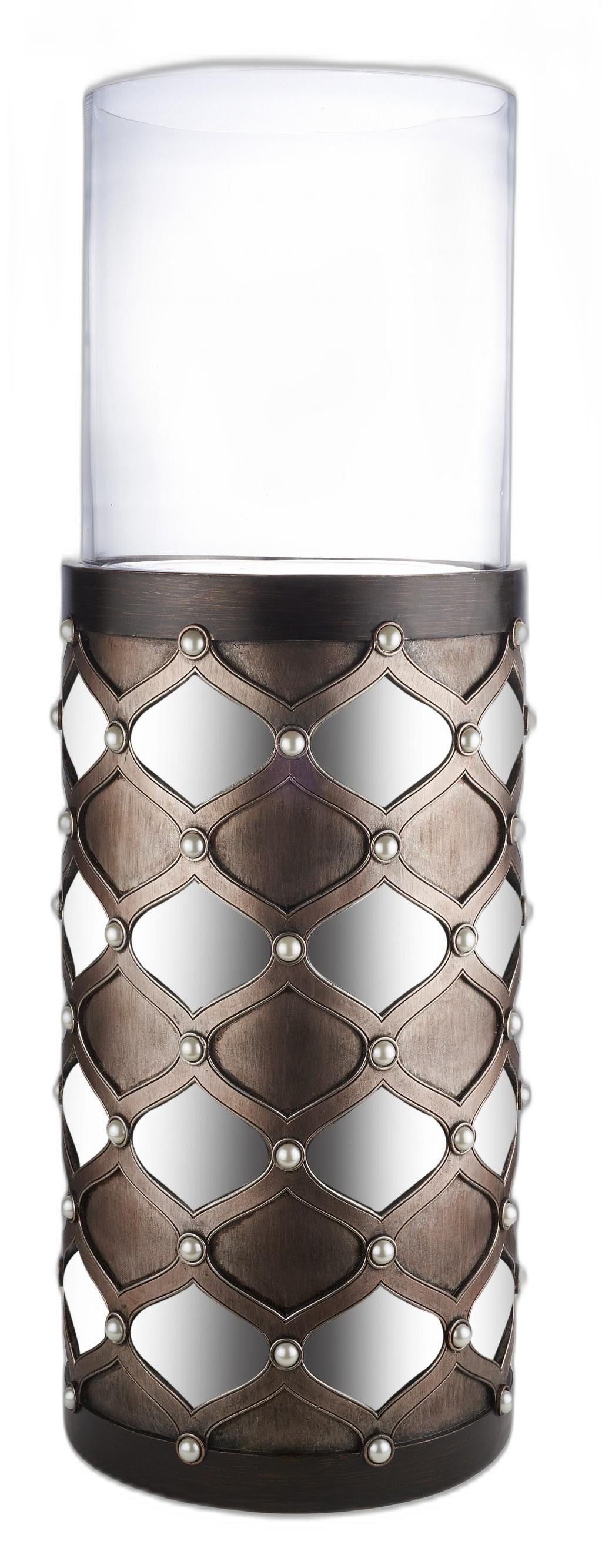 Bronze and Silver with Pearls Floor Hurricane Candle Holder By Homeroots | Candle Holders | Modishstore - 3