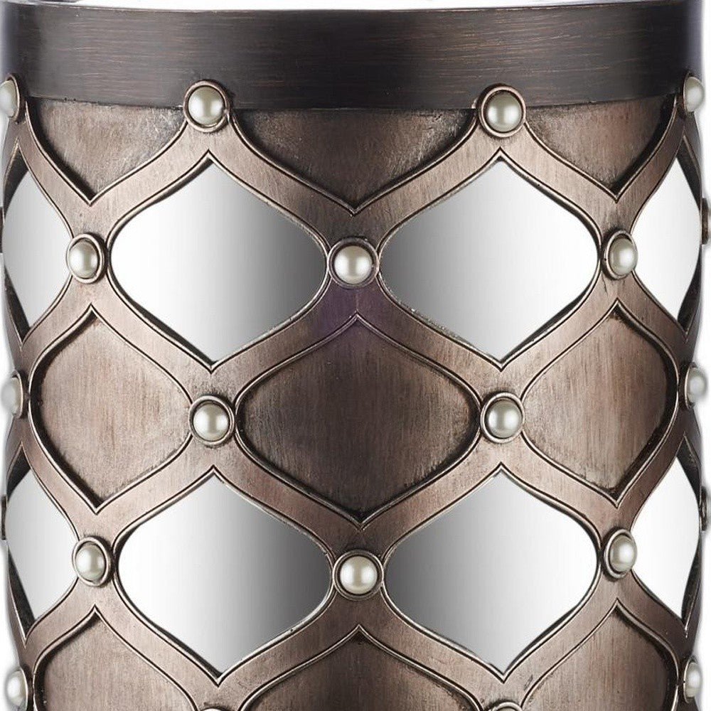 Bronze and Silver with Pearls Floor Hurricane Candle Holder By Homeroots | Candle Holders | Modishstore - 4