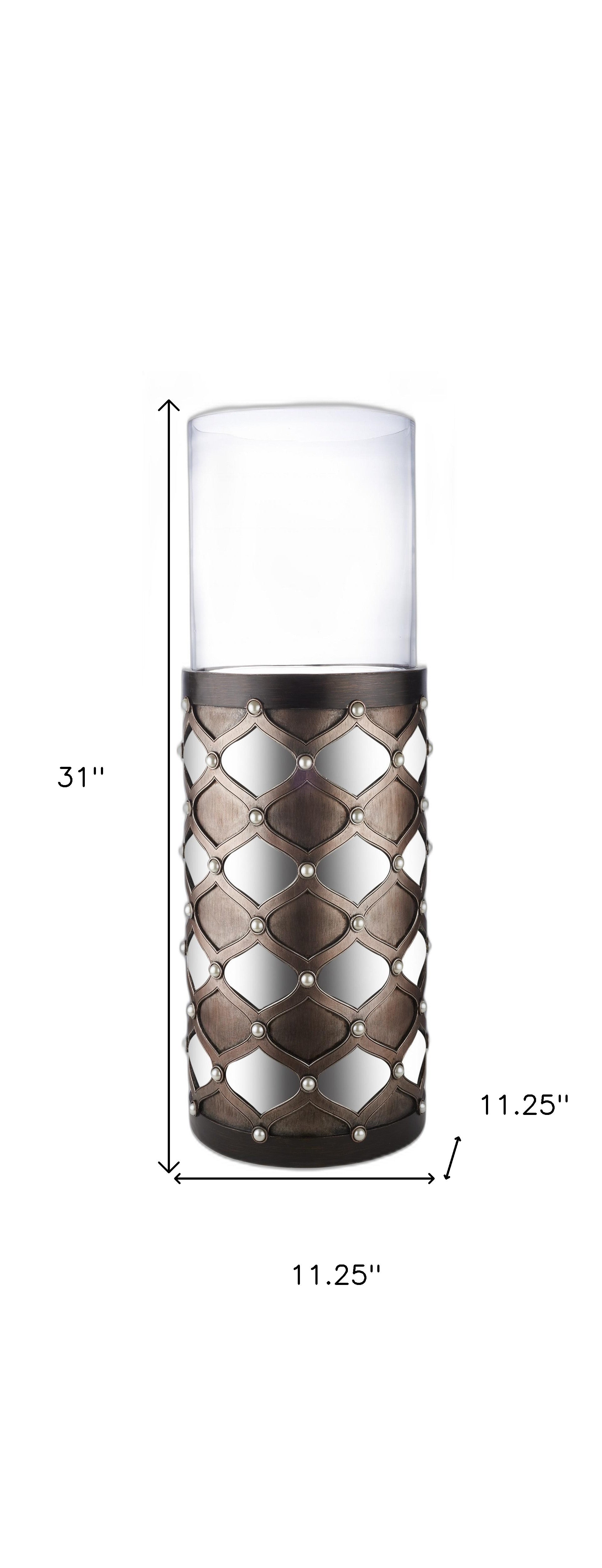 Bronze and Silver with Pearls Floor Hurricane Candle Holder By Homeroots | Candle Holders | Modishstore - 7