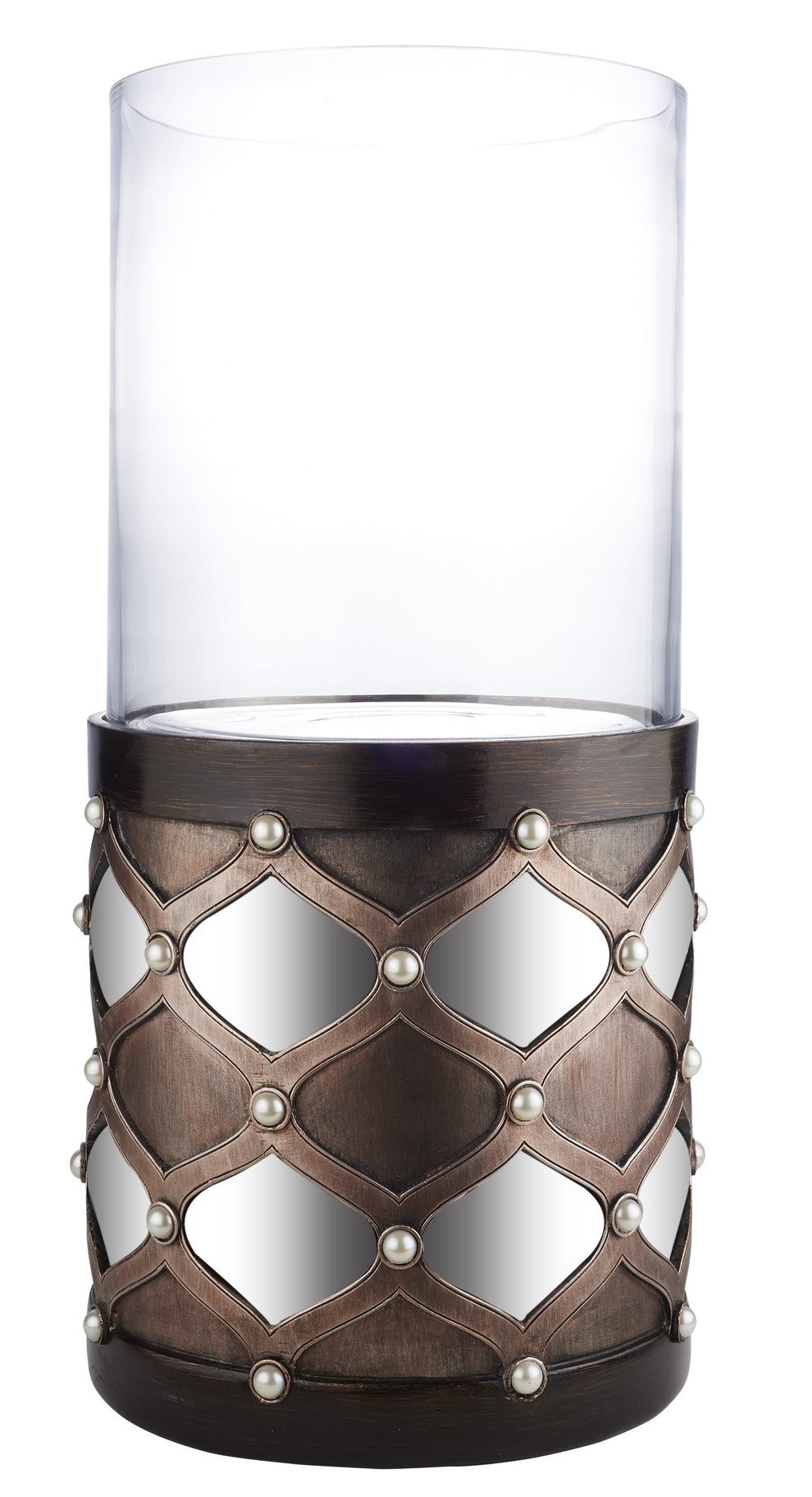 Bronze and Silver with Pearls Tabletop Hurricane Candle Holder By Homeroots | Candle Holders | Modishstore - 2