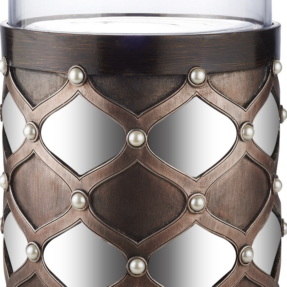 Bronze and Silver with Pearls Tabletop Hurricane Candle Holder By Homeroots | Candle Holders | Modishstore - 4