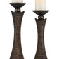 Set of Two Bronze Polyresin Woven Tabletop Pillar Candle Holders With Candle By Homeroots | Candle Holders | Modishstore - 2