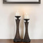Set of Two Bronze Polyresin Woven Tabletop Pillar Candle Holders With Candle By Homeroots | Candle Holders | Modishstore - 1