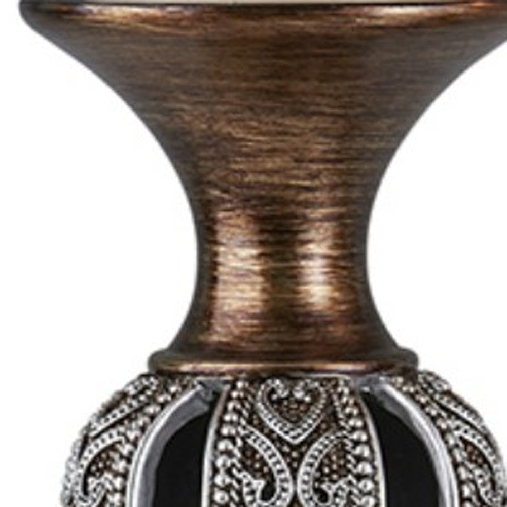 Set of Two Bronze and Silver Polyresin Hearts Centerpiece Pillar Candle Holders With Candle By Homeroots | Candle Holders | Modishstore - 3