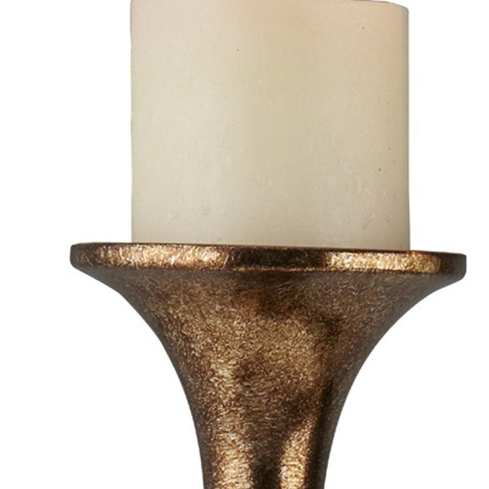 Set of Two Gold and Silver Polyresin Filigree Centerpiece Pillar Candle Holders With Candle By Homeroots | Candle Holders | Modishstore - 7