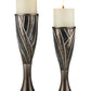 Set of Two Black Silver and Bronze Polyresin Abstract Centerpiece Pillar Candle Holders With Candle By Homeroots | Candle Holders | Modishstore - 2