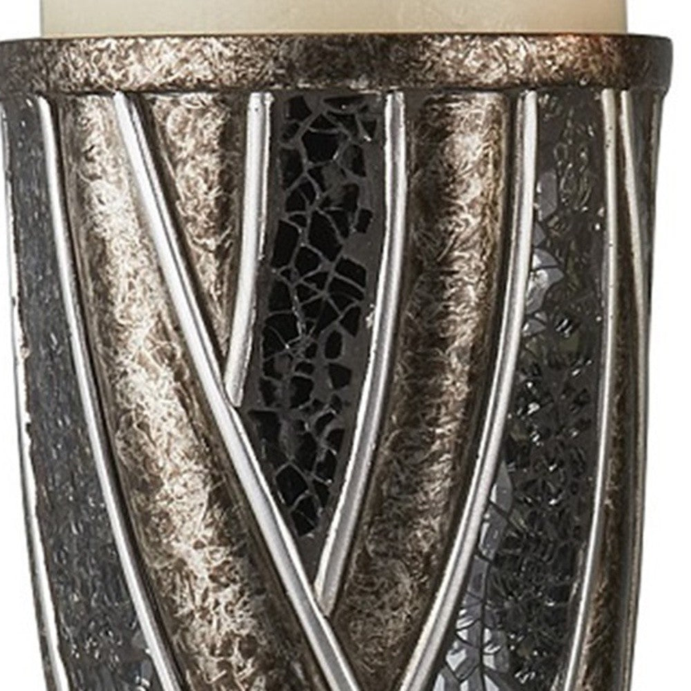 Set of Two Black Silver and Bronze Polyresin Abstract Centerpiece Pillar Candle Holders With Candle By Homeroots | Candle Holders | Modishstore - 6