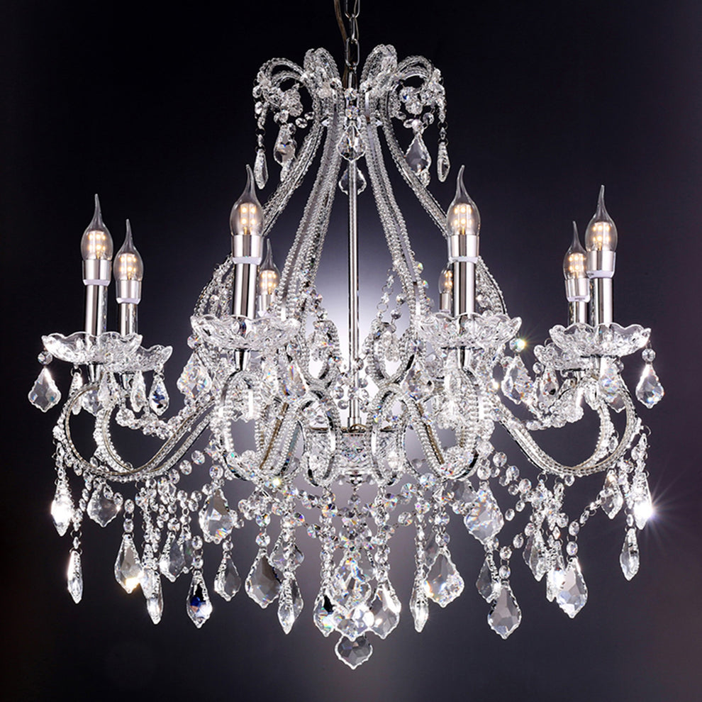 Candle Style Empire Eight Light Transparent Glass Led Ceiling Light By Homeroots | Chandeliers | Modishstore - 6