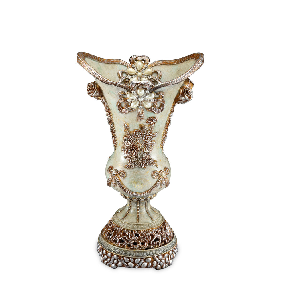 Green Bronze and Silver Floral Trumpet Polyresin Table Vase With Stones By Homeroots | Vases | Modishstore - 3