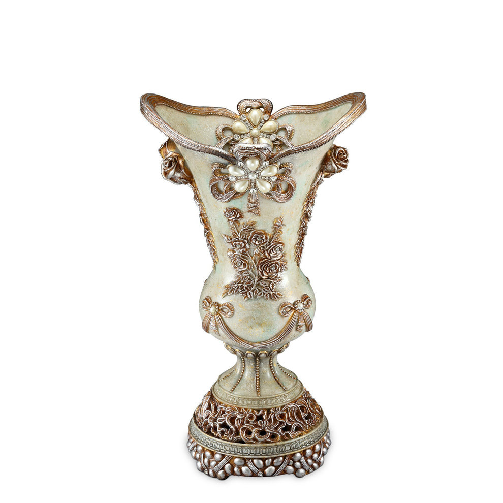 Green Bronze and Silver Floral Trumpet Polyresin Table Vase With Stones By Homeroots | Vases | Modishstore - 2