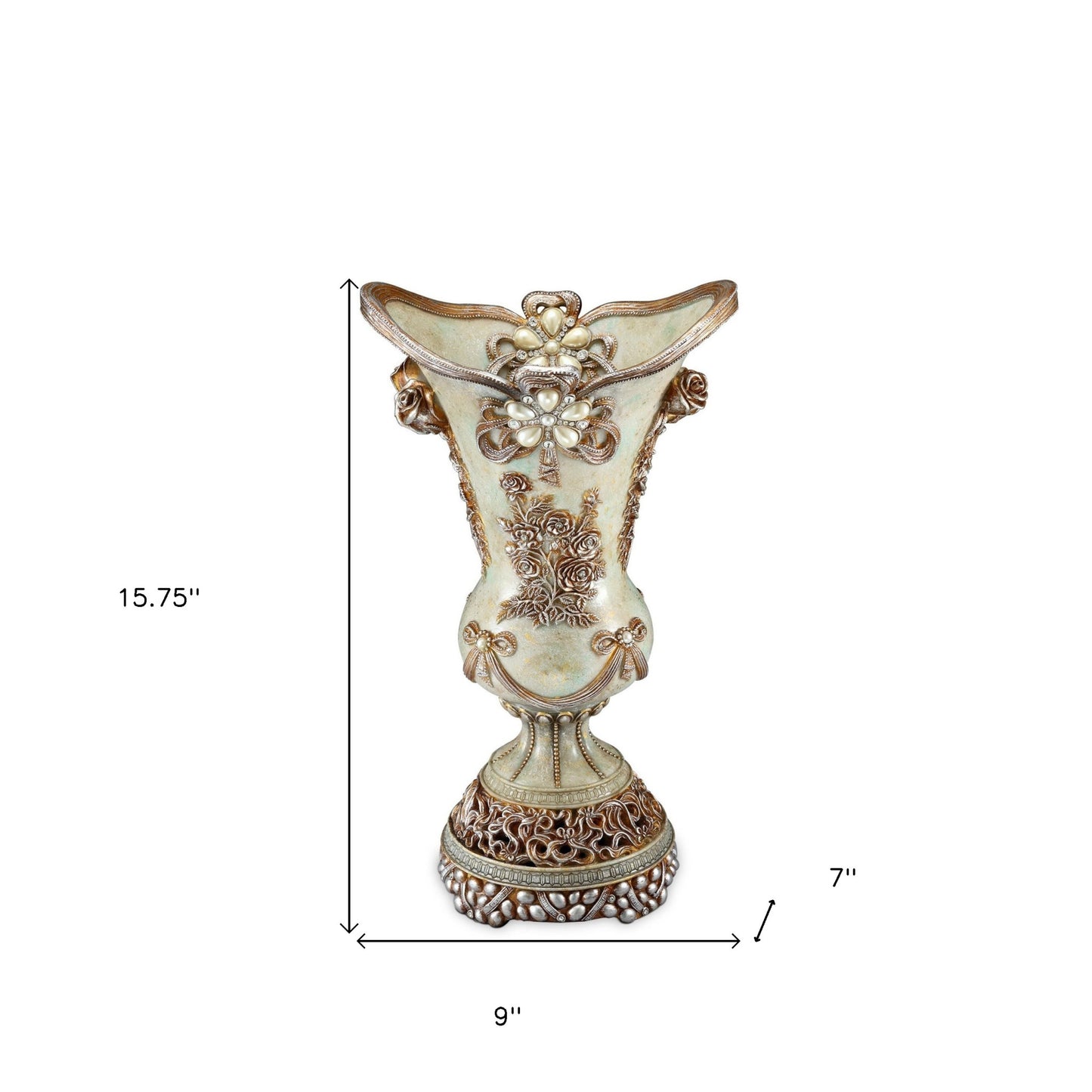 Green Bronze and Silver Floral Trumpet Polyresin Table Vase With Stones By Homeroots | Vases | Modishstore - 5