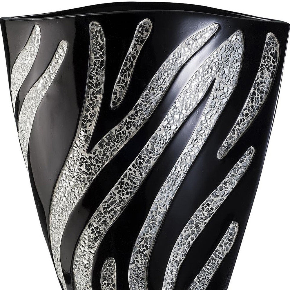 Black And Silver Striped Wavy Polyresin Table Vase By Homeroots | Vases | Modishstore - 4