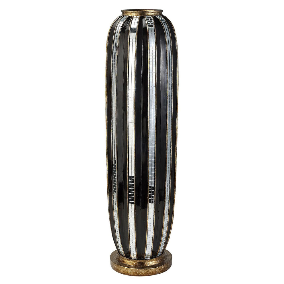 Black and Silver Striped Cylinder Polyresin Floor Vase By Homeroots | Vases | Modishstore - 3